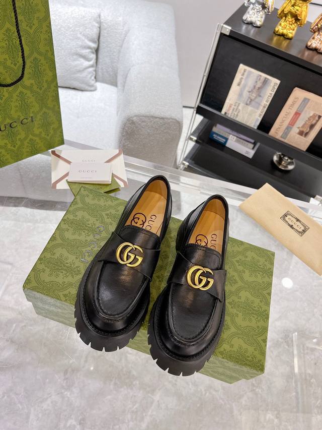 Factory direct price Gucci double GG grooved platform loafers Runway hot item,