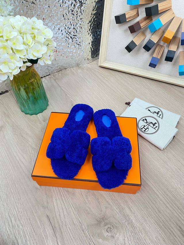 Factory Price p Hermes Autumn/Winter New Style Furry Flat Slippers Top-tier orig