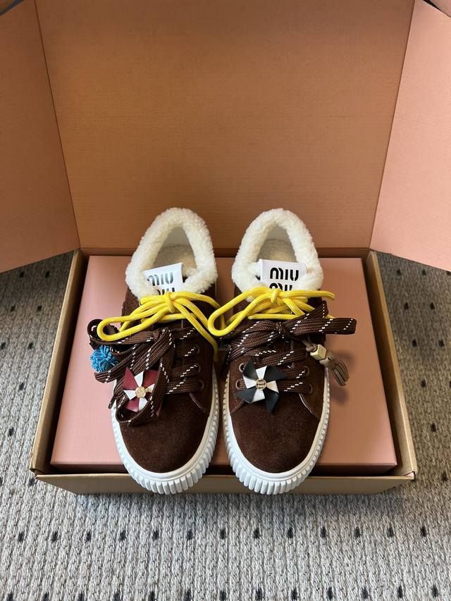 Miumiu 25Ss Autumn/Winter Thick-Soled Double-Lace Biscuit Shoes (Reseller Grade)