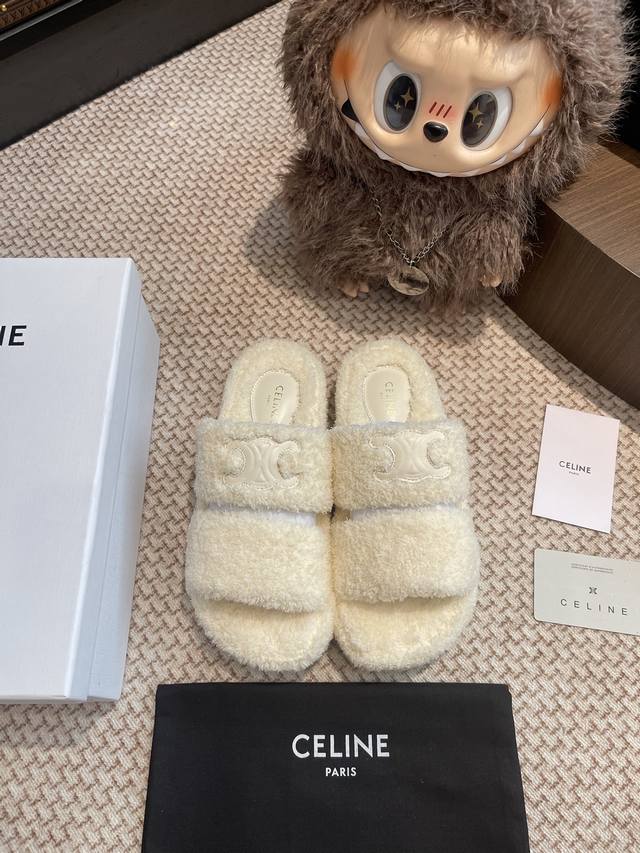 Celine fur slippers. The entire pair is sourced from the original and developed