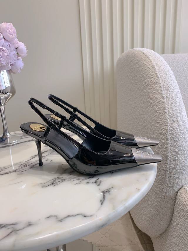 Factory Price p Saint Laurent* YSL New Pointed Toe Open Back Shoes, New Black a