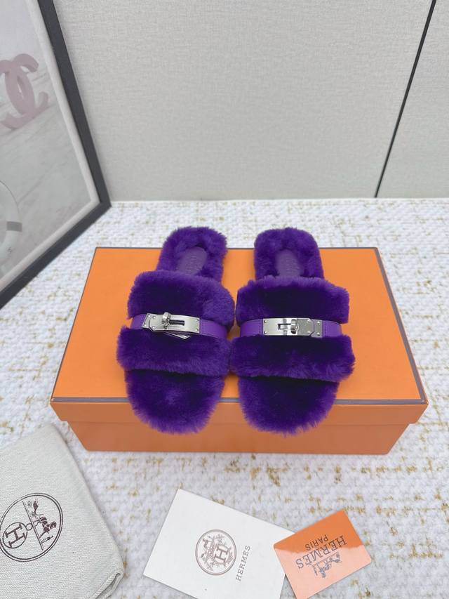 High-Quality Factory Version *Hermes 25 Latest Autumn/Winter Shearling Slippers