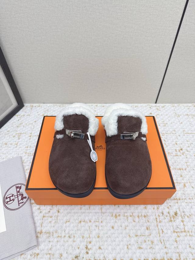 High-quality factory-made H classic half-moon slippers Calfskin shoes, featurin