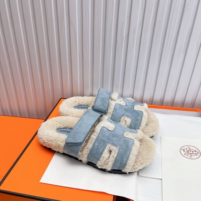 High-quality Hermes wool slippers, the latest trendy sandals and flip-flops, pe