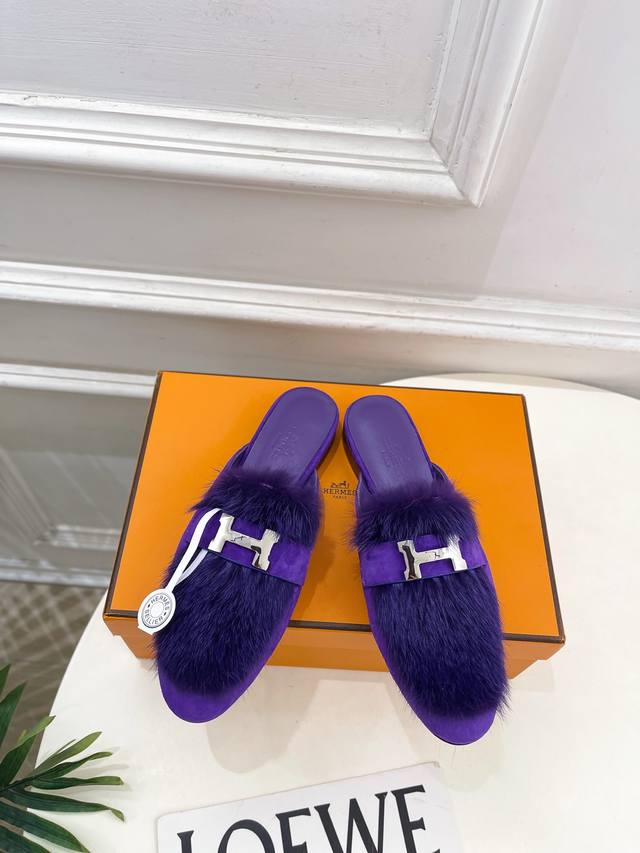 Hermes 25 2025 Autumn New Arrival Classic Retro Wool H Metal Buckle Half-Slip-O