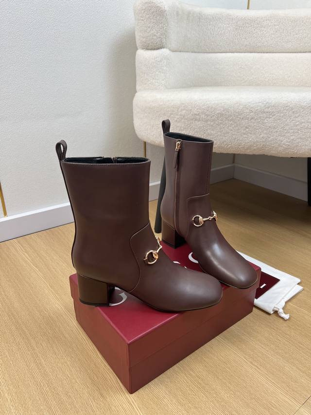 Gucci 5 Gucci 2025 Fall/Winter New Arrival Classic Horsebit Chunky Heel Ankle Bo