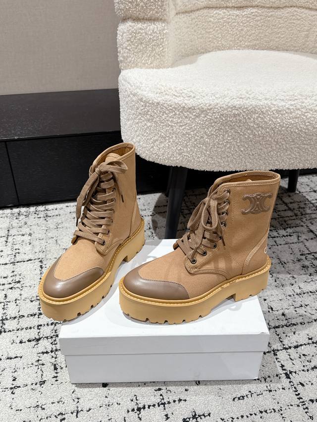 Celine 25 Bulky New Retro Lace-up Platform Ankle Boots (D.A. Boots) A viral sens