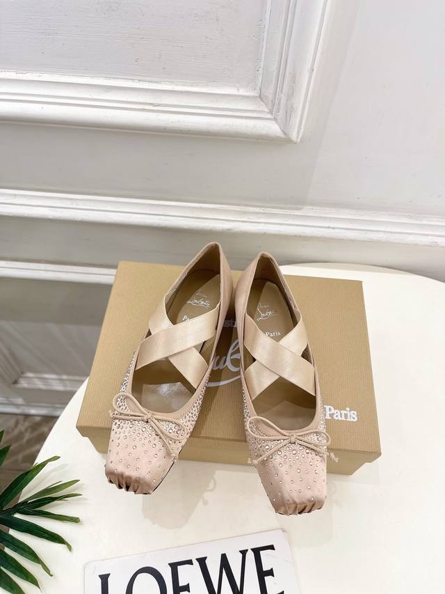 Christian Louboutin Cl Red Sole Shoes 25Ss Latest Pig Nose Rhinestone Bow Cross