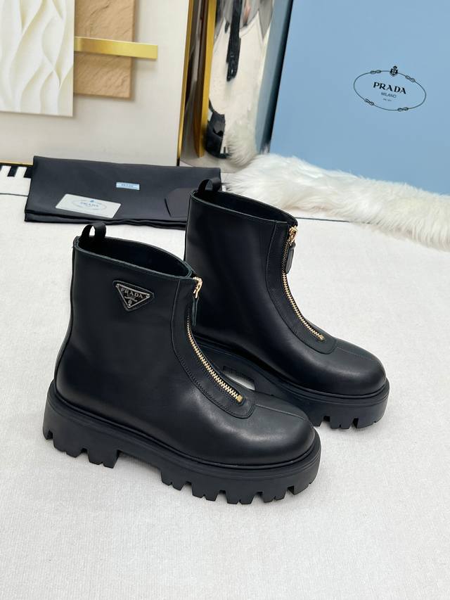 2025 Prada New Classic Triangle Logo Front Zipper Women's Boots - An absolute mu