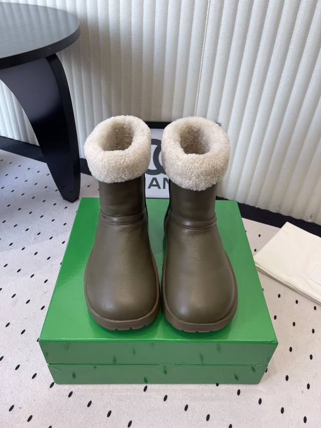 Bottega Venet* Autumn/Winter Round Toe Fleece-Lined Ankle Boots, Snow Boots, Fur