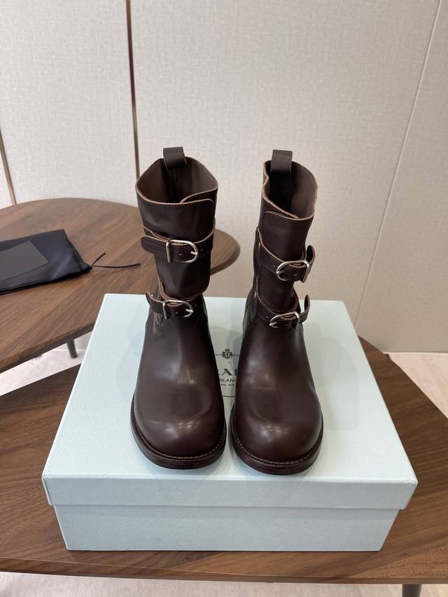 Prada 25Ss Autumn/Winter Retro Western Cowboy Boots Fashionable Motorcycle Mart