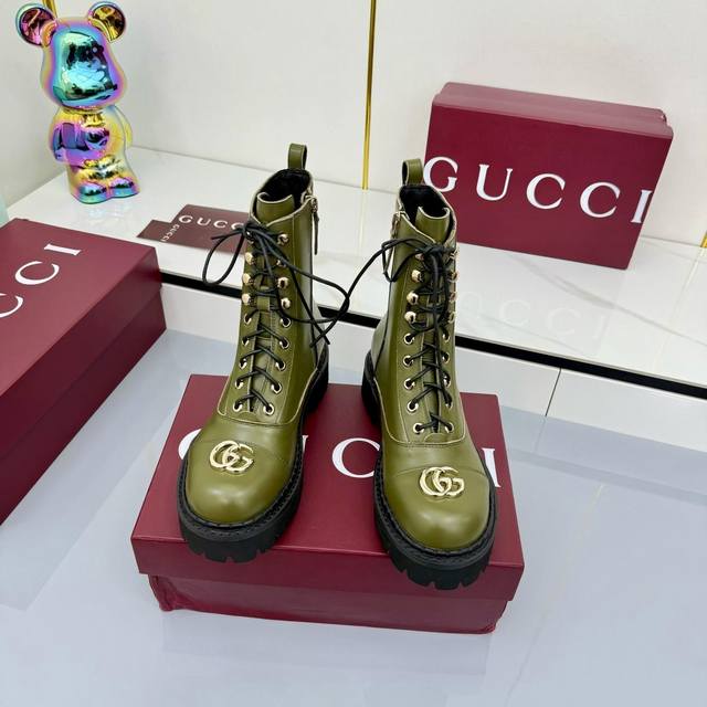 2660 New Gucci Versatile Lace-up Martin Boots Heel Height: 5cm Material: Top-gra