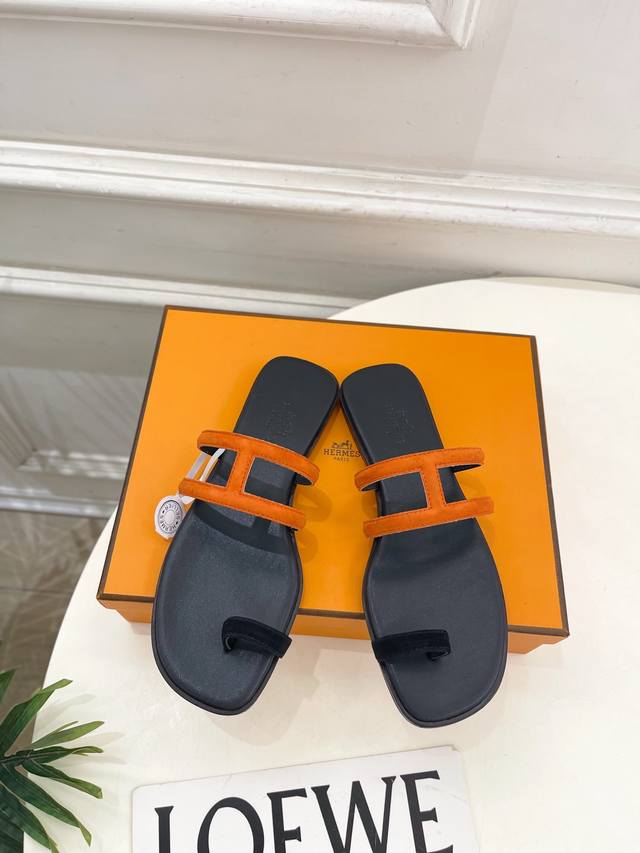 Hermes 25 2025 New Top-Tier Classic H-Shaped Flat Flip-Flops Series Upper: Orig