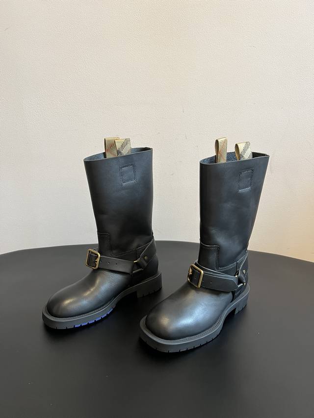 Burberry 25Ss Retro Thick-Soled British Style Mid-Calf Boots Made in Italy with