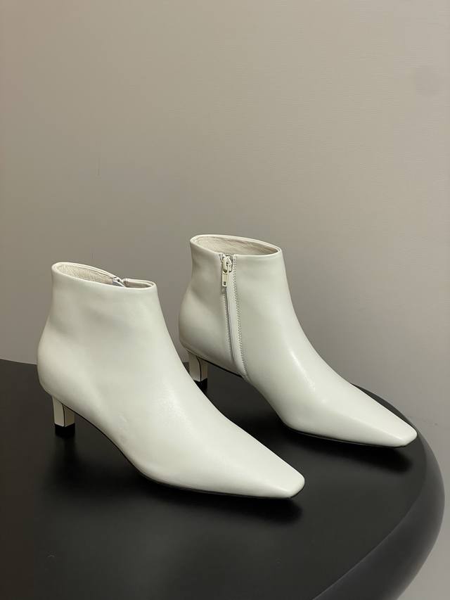 The Row 2025 Fall/Winter New Style Square Toe Kitten Heel Ankle Boots with Side