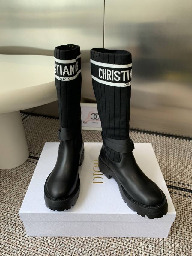 Dior 25Ss Sock Boots with Stretch Knee-High Knee-High Boots The boot combines a