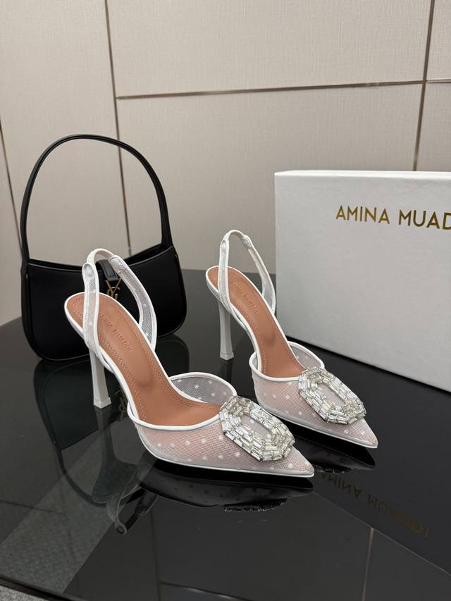 Top-tier version with rhinestone buckle Amina Muaddi sparkling rhinestone high-h