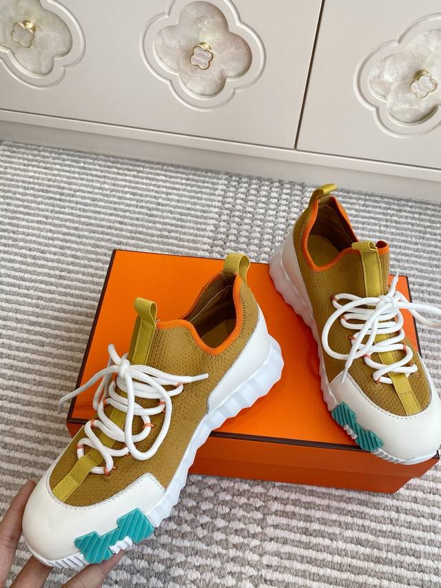 Hermes Official Website Bouuncing Couple Style H-Lace Platform Sneakers Top Qual