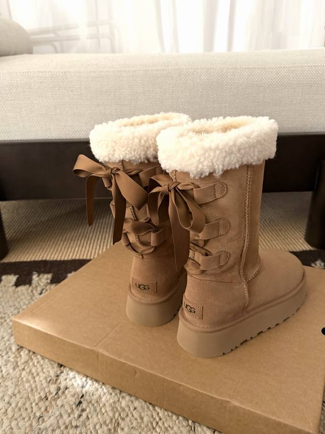 Ugg . Fairy Ribbon Platform High Boots Super high-value high-top snow boots 3cm