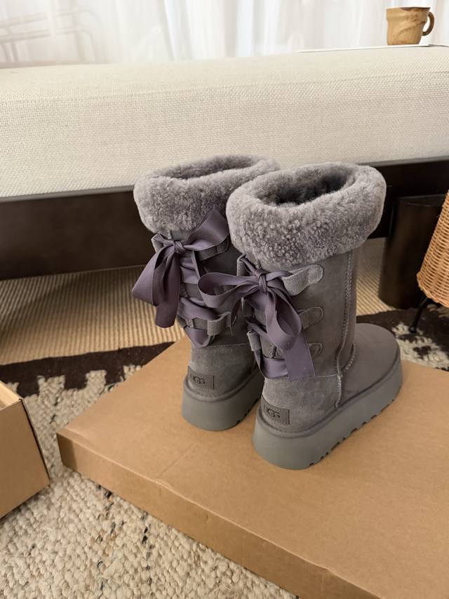 Ugg . Fairy Ribbon Platform High Boots Super high-value high-top snow boots 3cm