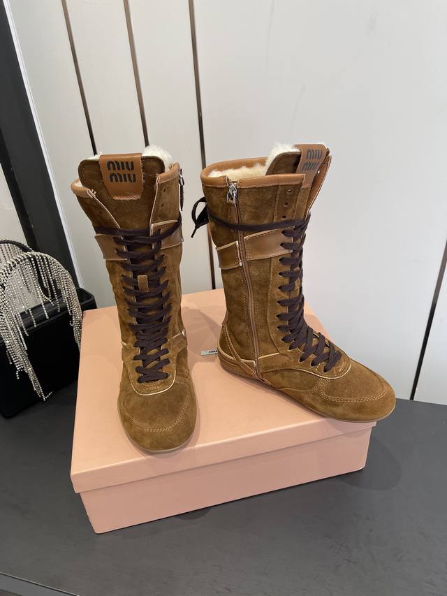 MiMiu New Arrival Autumn/Winter Lace-up Wool-lined Casual Boots, Rider Boots, Fu