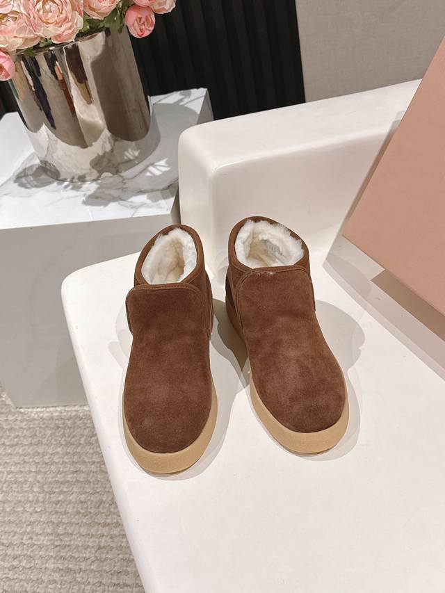 Miumiu's latest runway retro furry slip-on ankle boots The most frequently seen