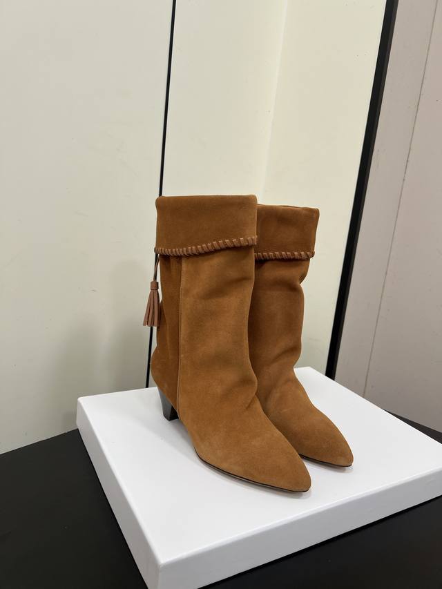 Isabel Mareant 25Ss Woven-Trimmed Tassel Pendant Chunky Heel Ankle Boots In the