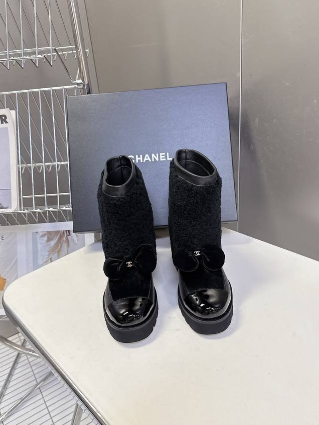 Chanel 25N Ski Series Bow-Tie Lambswool Ankle Boots These Chanel 25N Ski Series