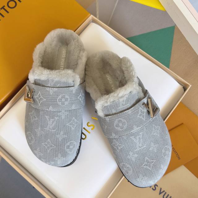 Couple Style Louis Vuitton (LV) Easy Series Birkenstock Platform Fur Sandals Or