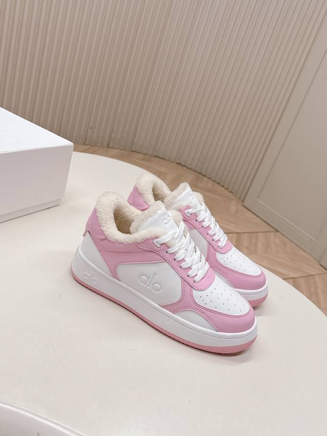 Alo wool-lined niche trendy brand color-blocked white sneakers, thick-soled, co