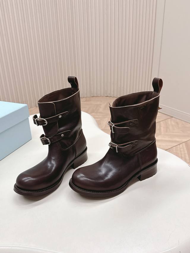 Retail Prada 2025 Autumn/Winter New Arrival Retro Western Cowboy Boots Fashion M