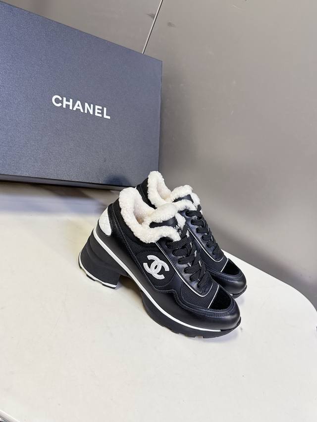 Chanel 25K Fall/Winter Newest High-Heeled Retro Furry Sneakers. Highly recommend