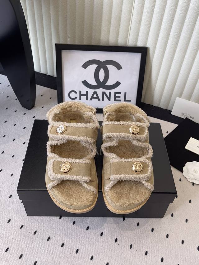 Chanel New Autumn/Winter Wool Velcro Sandals, High-Quality Version Available. Wa