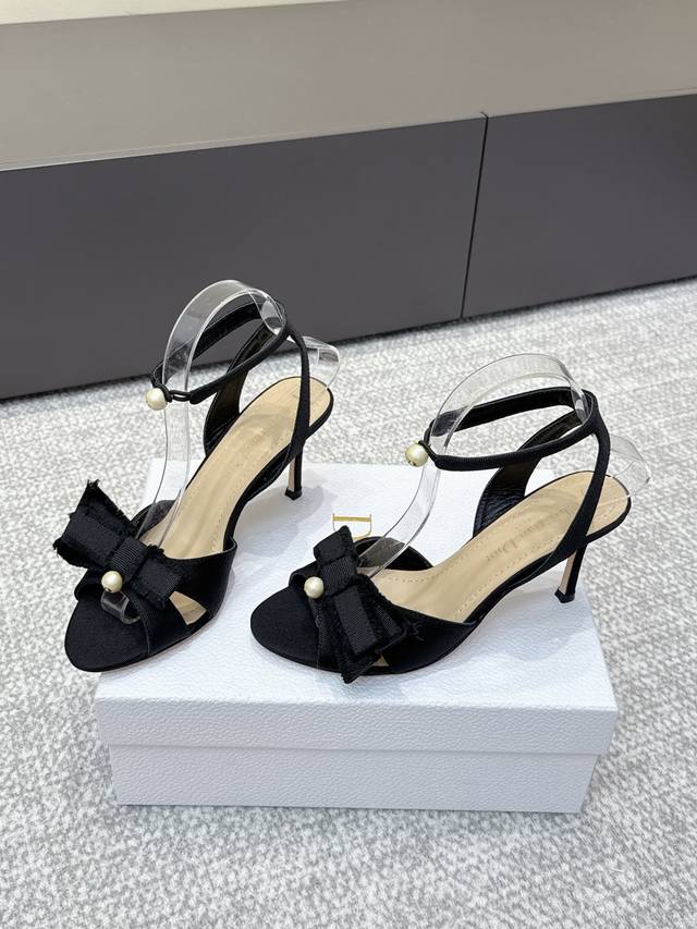 Retailer-grade Dior 25Ss Cd bow pearl kitten heel sandals New Dior shoes recomme