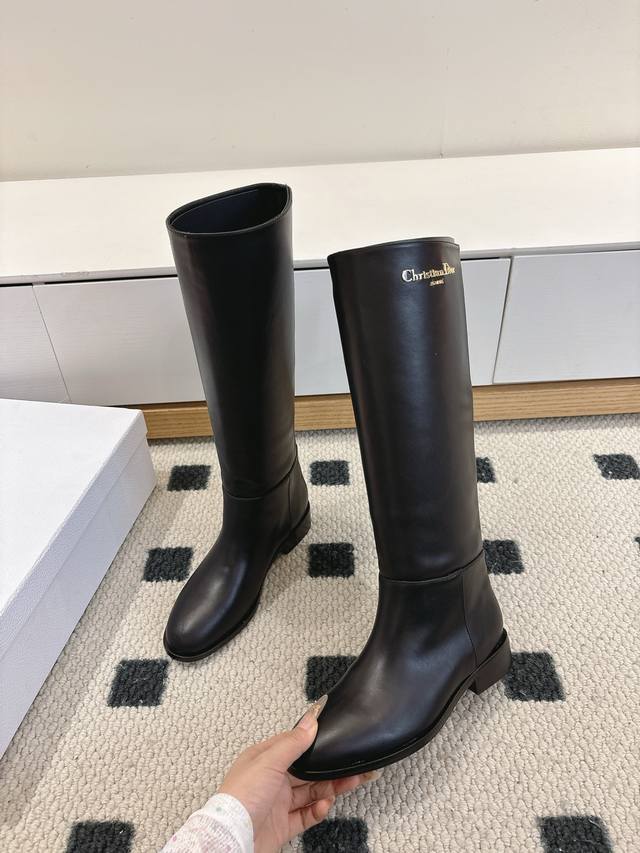 Autumn/Winter New Dior D-Town Riding Boots Classic Cd Metal Buckle Slip-on Stra