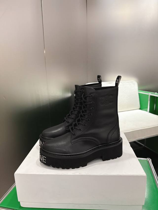 K054 Celine 25Ss New Martin Ankle Boots Lace-up British Style Martin Boots Short