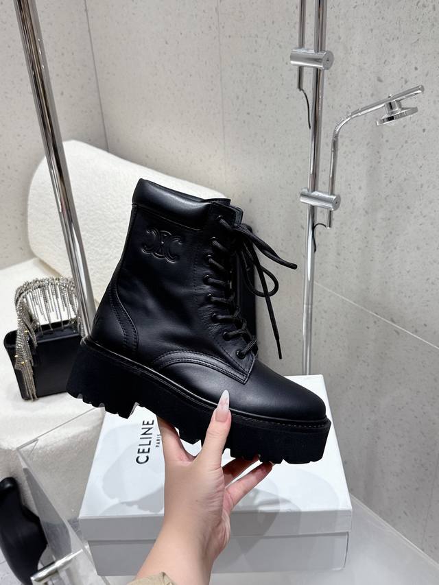 Celine Genuine Leather Platform Dr. Martens Boots with Lace-up Design | A Dual T