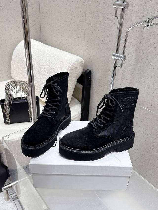 Celine 2025 Winter New Canvas Platform Martin Boots