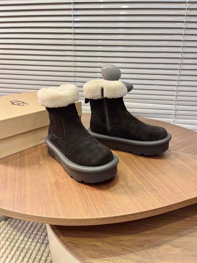 Ugg New Thick-Soled Snow Boots Material: Suede upper with plush trim at the coll