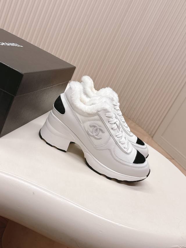 Wool-lined Chanel 25K Fall/Winter New High-Heeled Color-Blocked Casual Sneakers