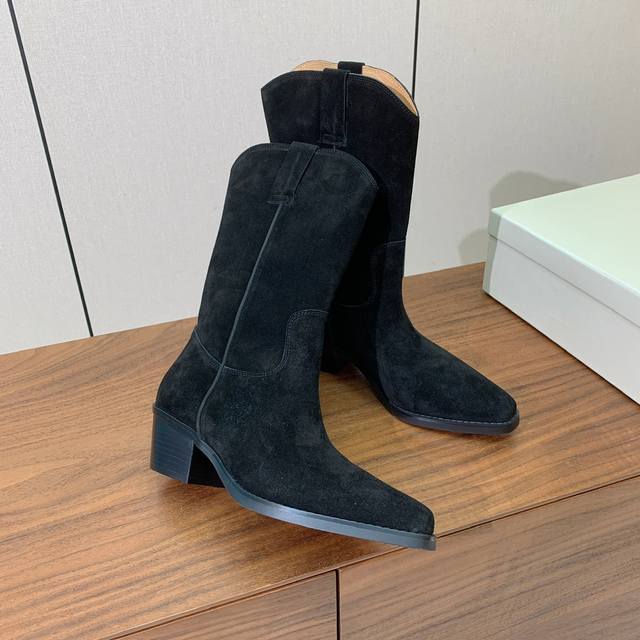 Brunell* Cucinell* Chunky Heel Mid-Length Boots. Suede upper, sheepskin lining,