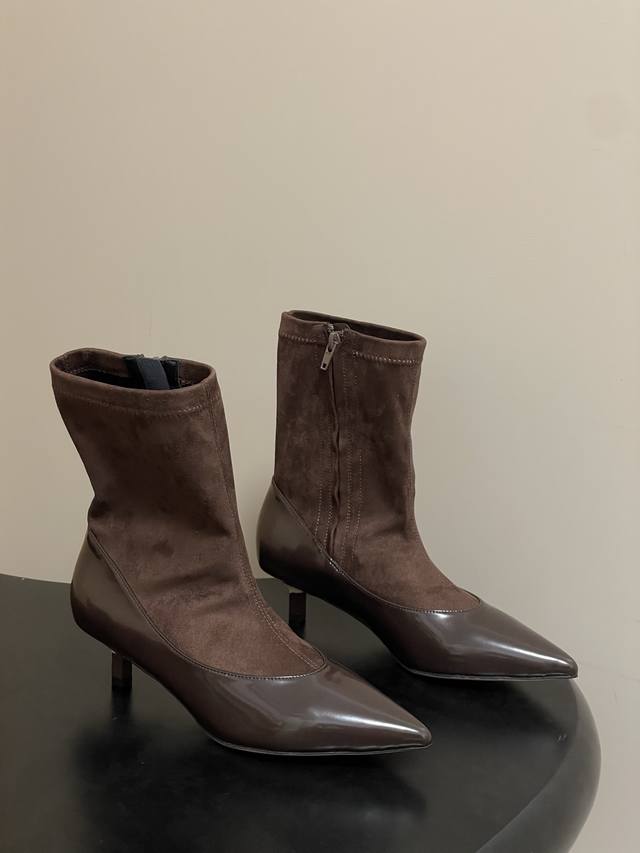 Jacquemus25Fw Autumn/Winter New Elastic Knit Patchwork Pointed Toe Stiletto Heel