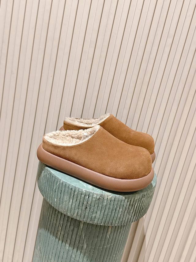 Top Version: :Ug*Autumn/Winter New Round-Toe Fleece-Lined Mule Slippers The uppe