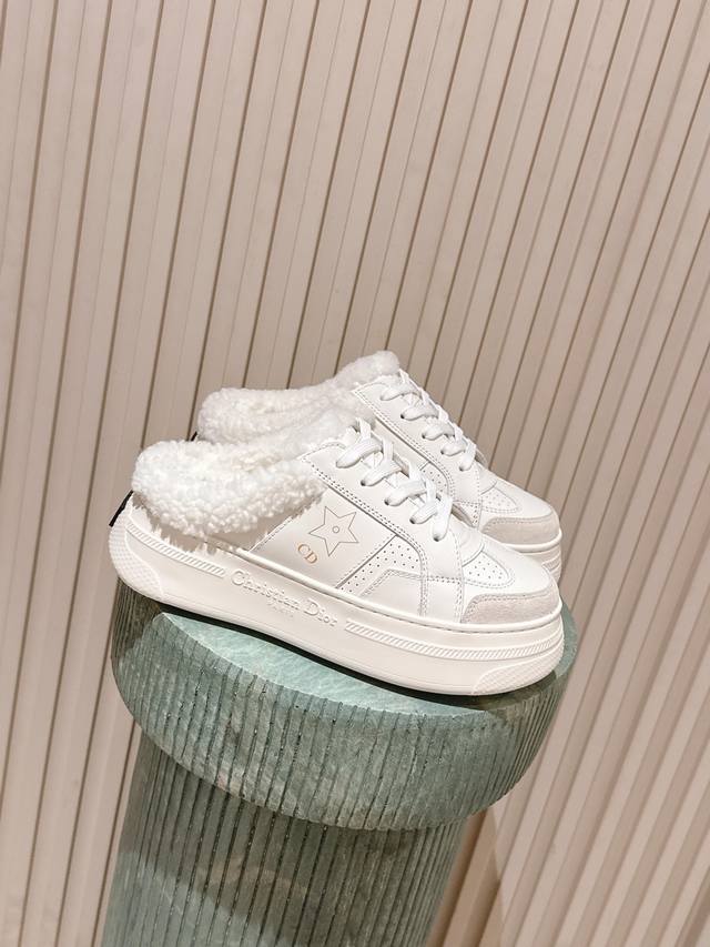 Retailer-grade Dior Fall/Winter New Style Furry Platform Slippers - Classic, Hig