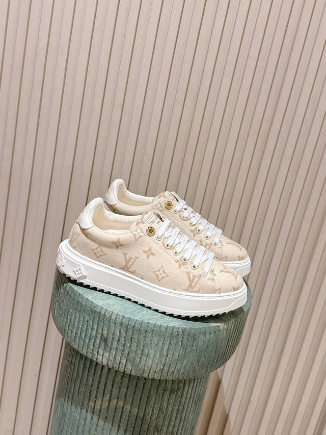 Retailer Grade: Lv Time Out series wool platform sneakers, off-white semi-transp