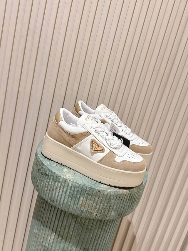 Top Version: :prad* 25Ss Prada Spring/Summer 2025 Platform White Sneakers, Germa