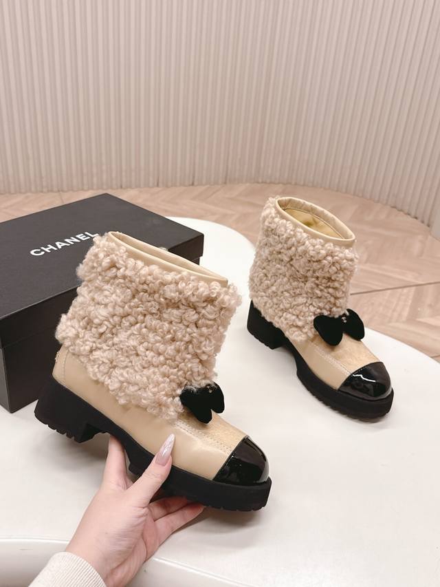 Hot Selling Chanel 25N Coco Neige Double C Bow Color-Blocked Platform Snow Boot