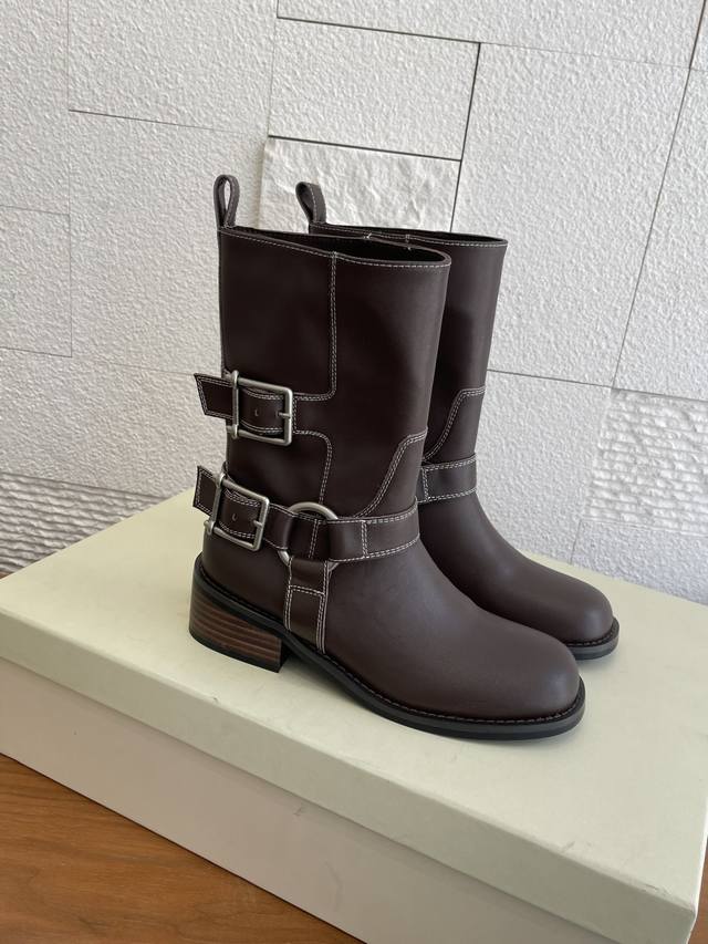 Top Version: Unfolio 2025 Autumn/Winter New Metal Buckle Round Toe Classic Ankle