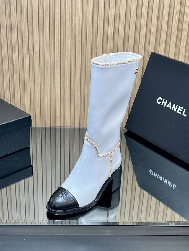 Top-tier version Chanel chunky heeled high-heeled chain boots, long boots/high s
