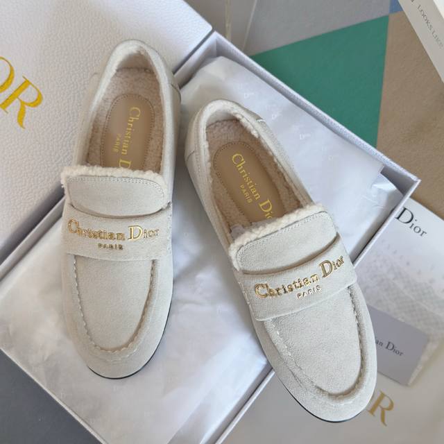 Top-tier version: Women's Dior Boy series flat warm fleece-lined loafers. These